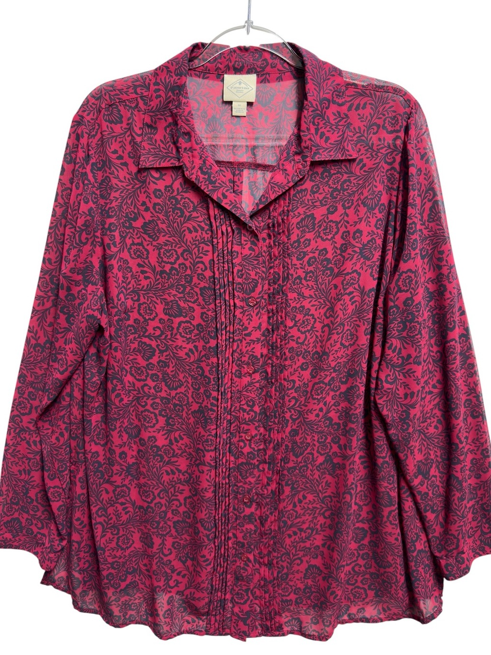 Tuxedo Silky Chiffon Knit Pleated Pintuck Bib Vines Floral Shirt Blouse Top